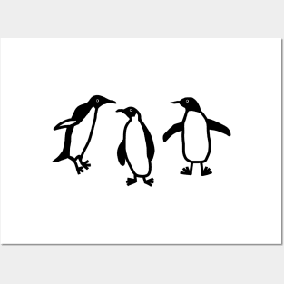 Cute Animals Black Line Doodle of Dancing Penguins Posters and Art